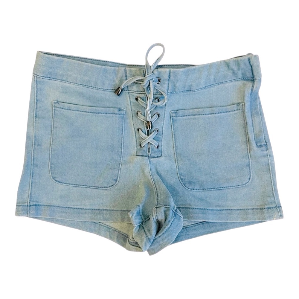 Light Blue Lace-Up Jean Shorts